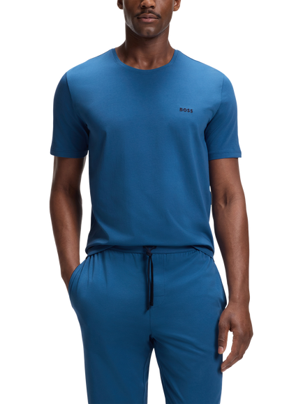 BOSS Stretch Cotton Short Sleeve Pyjama Top, Open Blue, Open Blue