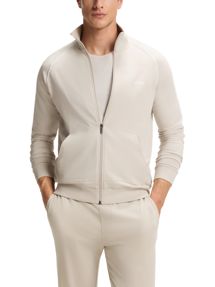 BOSS Stretch Cotton Zip Lounge Top, Open Grey, Open Grey