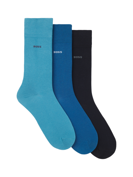 BOSS Cotton Blend Socks, Pack of 3, Blue, Blue
