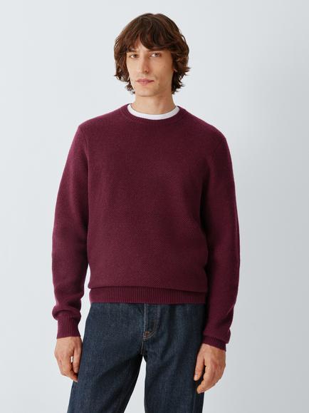 John Lewis Honeycomb Cashmere Crew Neck Jumper - view 2, Burgundy