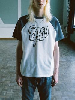 Nudie Jeans Roy Cotton Raglan T-Shirt, Offwhite/Black - view 2, Offwhite/Black