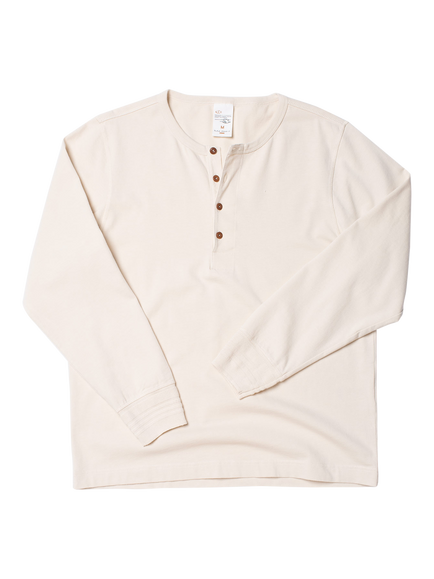 Nudie Jeans Cotton Long Sleeve Henley Top, Ecru, Ecru