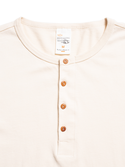 Nudie Jeans Cotton Long Sleeve Henley Top, Ecru - view 2, Ecru