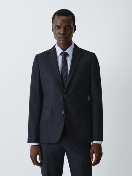 John Lewis Slim Fit Modern Check Wool Rich Suit Jacket, Navy, Navy