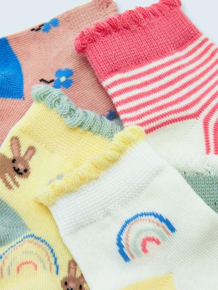 John Lewis Baby Organic Cotton Rich Rabbit Ankle Sock, Pack of 5, Multi - view 2, Multi