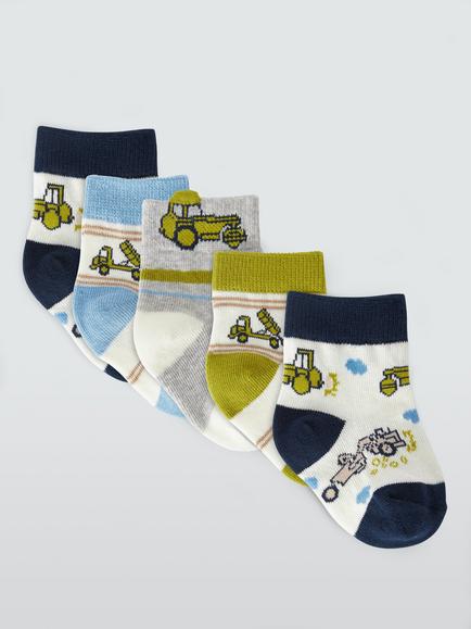John Lewis Baby Organic Cotton Rich Digger Socks, Pack of 5, Multi, Multi