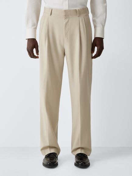 John Lewis Wool Rich Wide Fit Dinner Suit Trousers, Neutral, Neutral