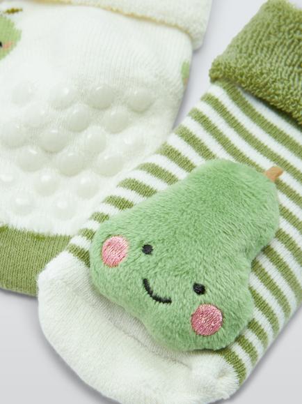 John Lewis Baby Organic Cotton Rich Pear Rattle Ankle Sock, Pack of 2, Multi - view 2, Multi