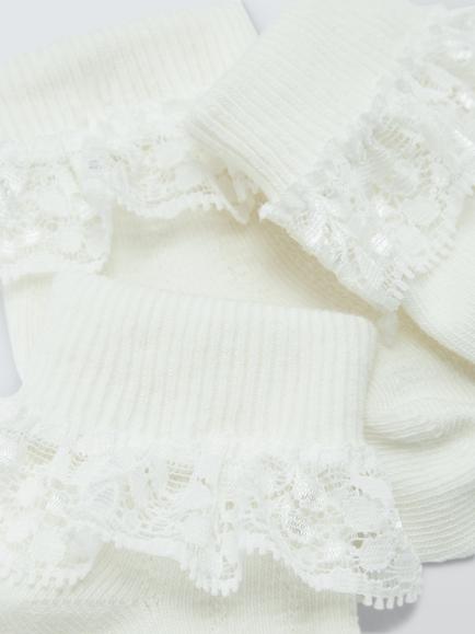 John Lewis Baby Organic Cotton Rich Lace Frill Socks, Pack of 3 - view 2, Cream