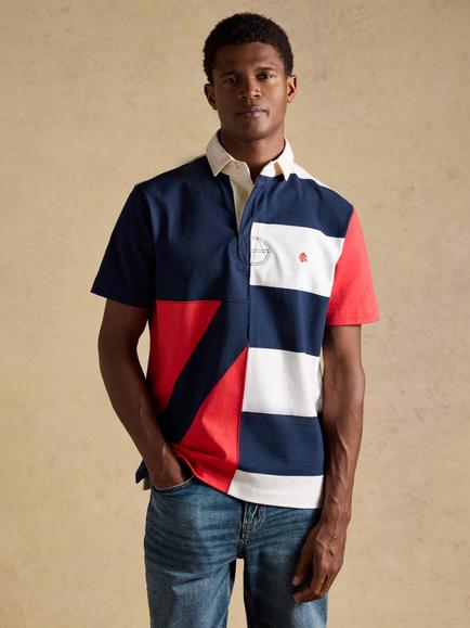 Joules Cotton Crossfield Rugby Club Shirt, Red/Multi, Red/Multi