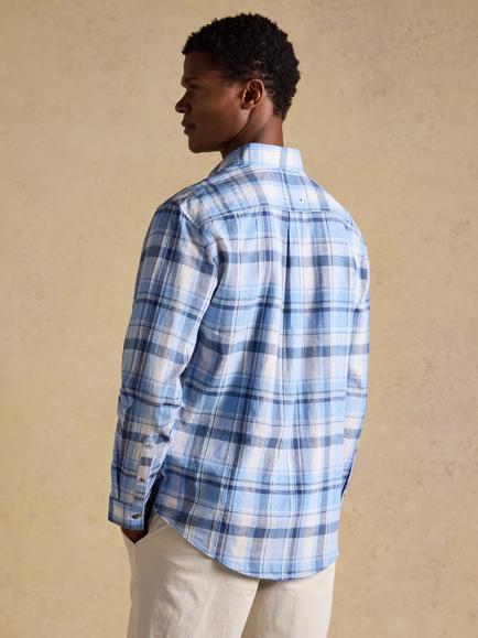 Joules Linen Blend Check Shirt, Blue - view 2, Blue