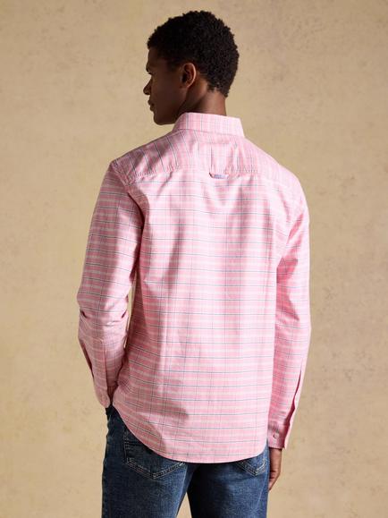 Joules Checked Cotton Oxford Shirt, Pink - view 2, Pink