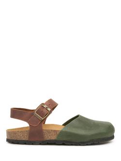 Celtic & Co. Leather Closed Toe Strappy Sandals, Olive / Tan, Olive / Tan