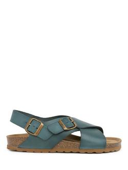 Celtic & Co. Suede Cross Over Buckle Footbed Sandals, Dark Teal