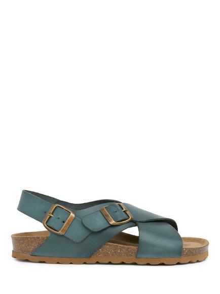 Celtic & Co. Suede Cross Over Buckle Footbed Sandals, Dark Teal, Dark Teal