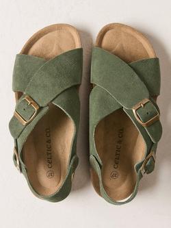 Celtic & Co. Suede Crossover Open Toe Sandals, Olive - view 2, Olive