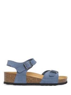 Celtic & Co. Leather Low Wedge Double Buckle Sandals, Cobalt, Cobalt