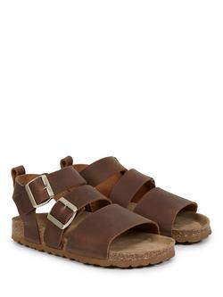 Celtic & Co. Leather Triple Strap Sandals, Rust - view 2, Rust