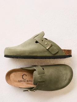 Celtic & Co. Leather Stud Strap Clogs - view 2, Olive Suede