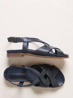 Celtic & Co. Leather Open Toe Flat Plaited Sandals, Navy - view 2, Navy
