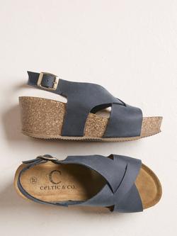 Celtic & Co. Nubuck Cross Over Detail Wedge Sandals, Dark Navy - view 2, Dark Navy