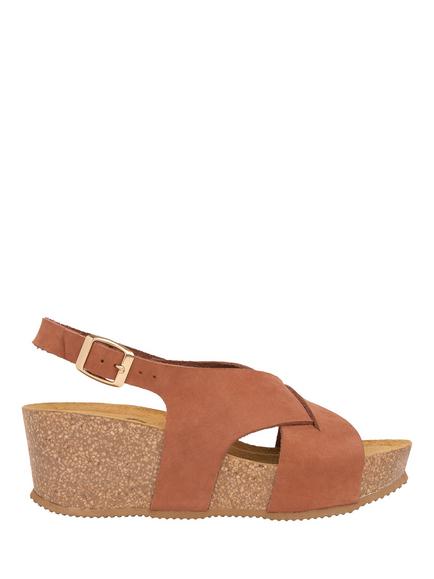 Celtic & Co. Nubuck Cross Over Detail Wedge Sandals, Tan, Tan