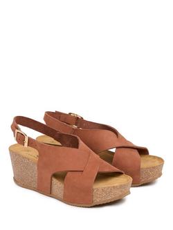 Celtic & Co. Nubuck Cross Over Detail Wedge Sandals, Tan - view 2, Tan