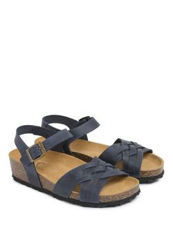 Celtic & Co. Woven Detail Low Wedge Strappy Sandals, Navy - view 2, Navy