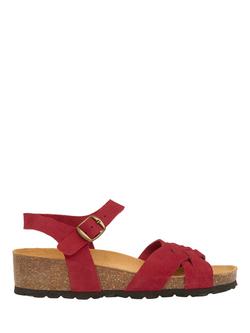 Celtic & Co. Suede Woven Detail Low Wedge Strappy Sandals, Red, Red
