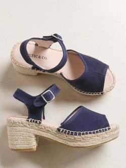 Celtic & Co. Suede Block Heel Espadrille Sandals, Navy - view 2, Navy