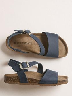 Celtic & Co. Leather Aysmmetic Strap Footbed Sandals, Navy - view 2, Navy