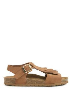 Celtic & Co. Suede Fringed Footbed Sandals, Tan, Tan
