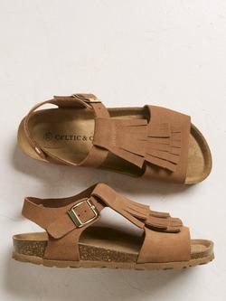 Celtic & Co. Suede Fringed Footbed Sandals, Tan - view 2, Tan
