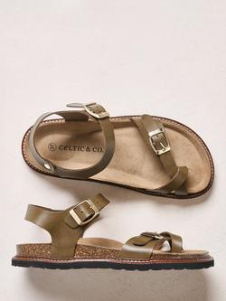 Celtic & Co. Leather Open Cross Over Toe Sandals, Khaki - view 2, Khaki