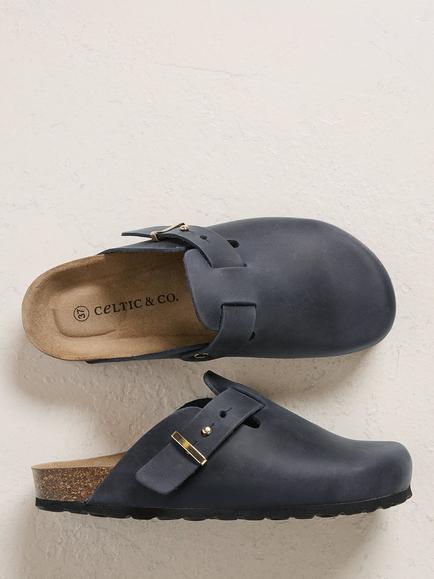 Celtic & Co. Leather Stud Strap Clogs, Navy - view 2, Navy