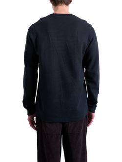 Topman Waffle Texture Cotton Rich Henley Top, Black - view 2, Black