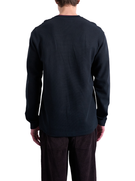 Topman Waffle Texture Cotton Rich Henley Top, Black - view 2, Black
