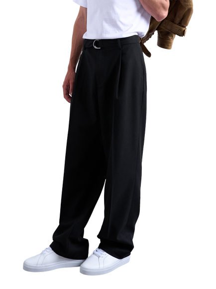Topman Twill Wide Leg Trousers, Black, Black