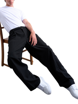 Topman Twill Wide Leg Trousers, Black - view 2, Black