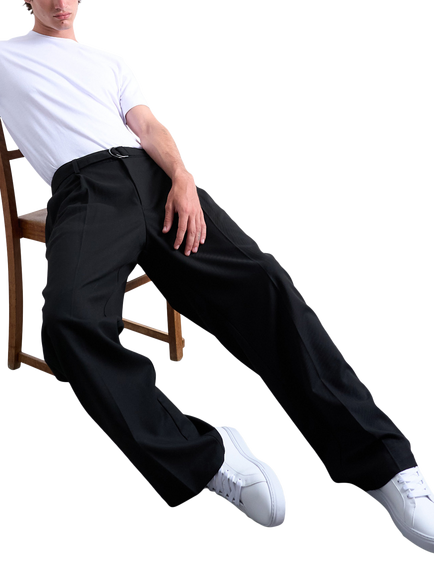 Topman Twill Wide Leg Trousers, Black - view 2, Black