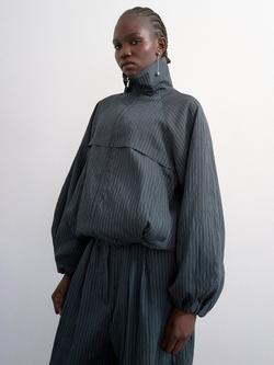 Topshop Stripe Zip Jacket, Navy, Navy