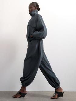 Topshop Stripe Bubble Hem Trousers, Navy - view 2, Navy