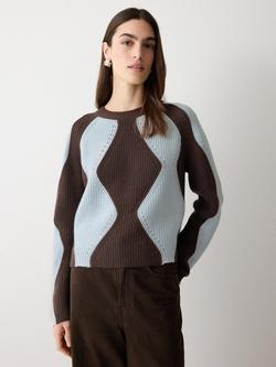 Jigsaw Argyle Diamond Wool Rich Jumper, Brown, Brown