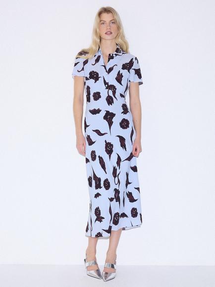 Jigsaw Fallen Peony Bias Dress, Pale Blue