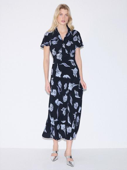Jigsaw Fallen Peony Bias Dress, Navy