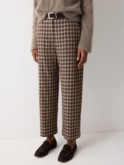 Jigsaw Gingham Linen Blend Trousers, Brown