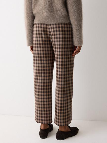 Jigsaw Gingham Linen Blend Trousers - view 2, Brown