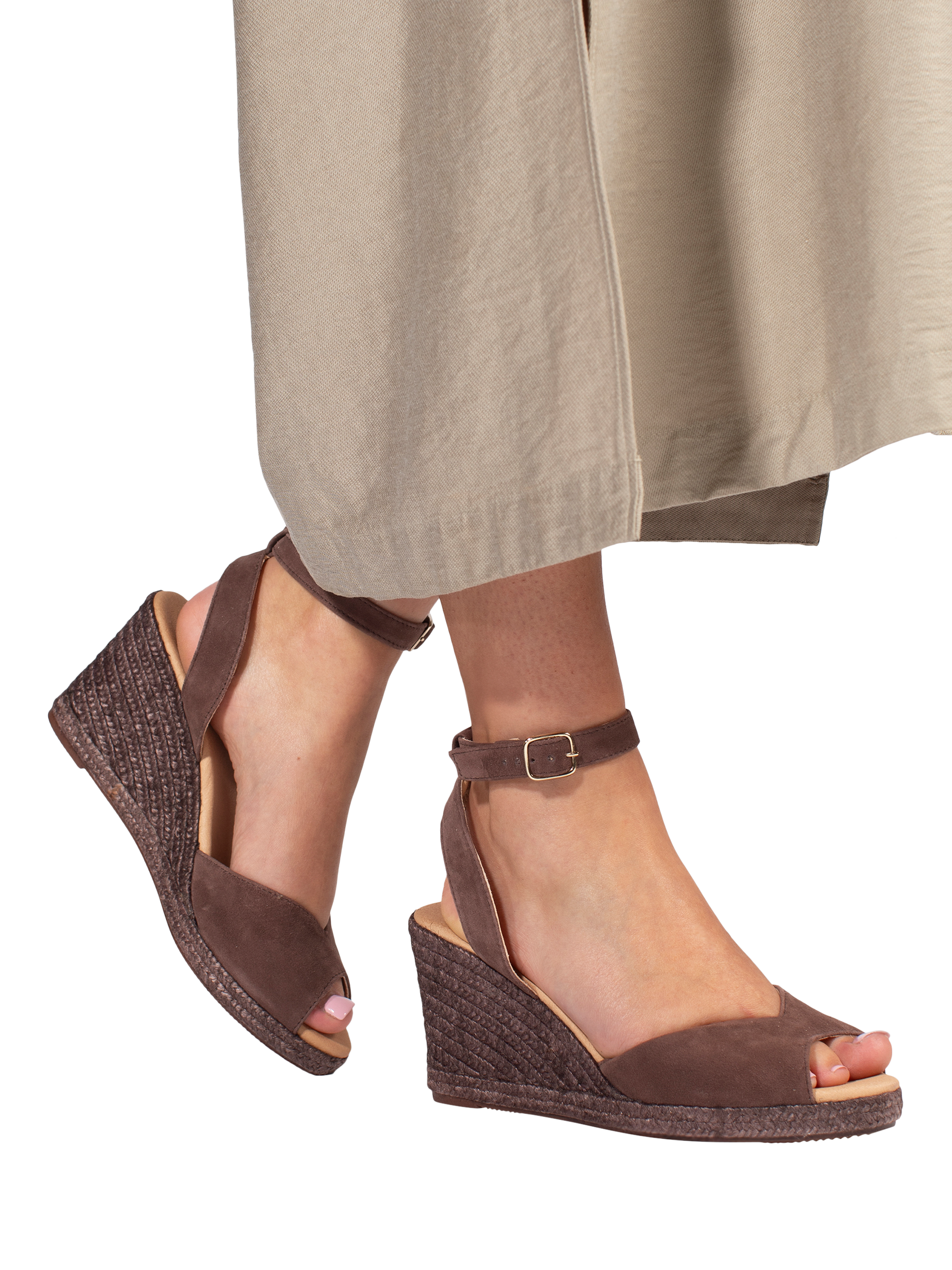 Product image 2 of 6, which shows Jones Bootmaker Marchesa Suede Wedge Heel Sandals, Chocolate, 3
