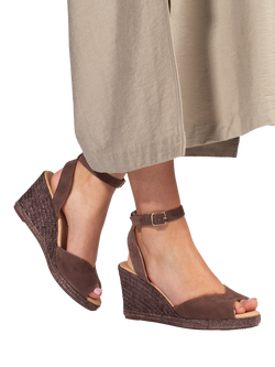 Jones Bootmaker Marchesa Suede Wedge Heel Sandals, Chocolate - view 2, Chocolate