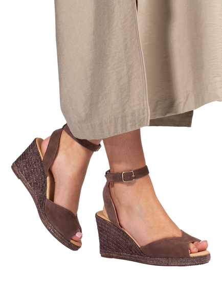 Jones Bootmaker Marchesa Suede Wedge Heel Sandals, Chocolate - view 2, Chocolate
